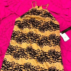 Tan and black Halston sleeveless dress